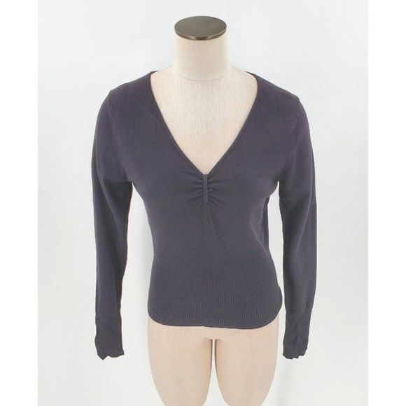 Willi Smith Womens Sweater V Neck Ruched Long Sleeve Black Size Large Soft - Picture 1 of 8